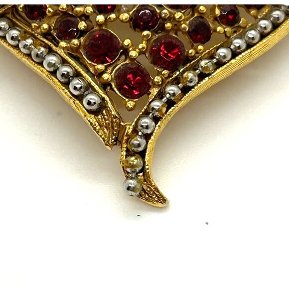 Vintage Gold-Tone Rhinestone Heart Brooch Matching Clip-On Earrings Robert Rose - Picture 15 of 16